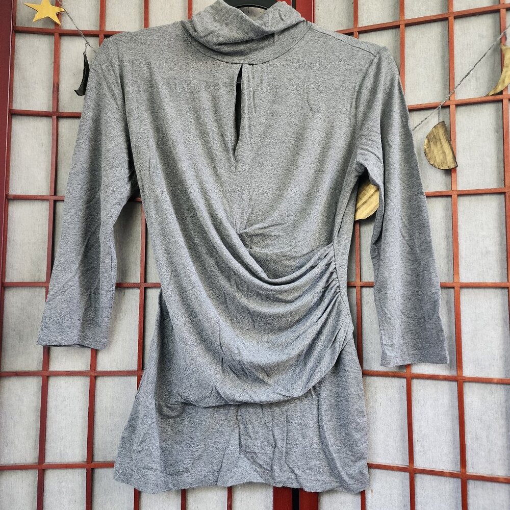 7th Avenue women's turtle neck front key hole with front ruched blouse shirt